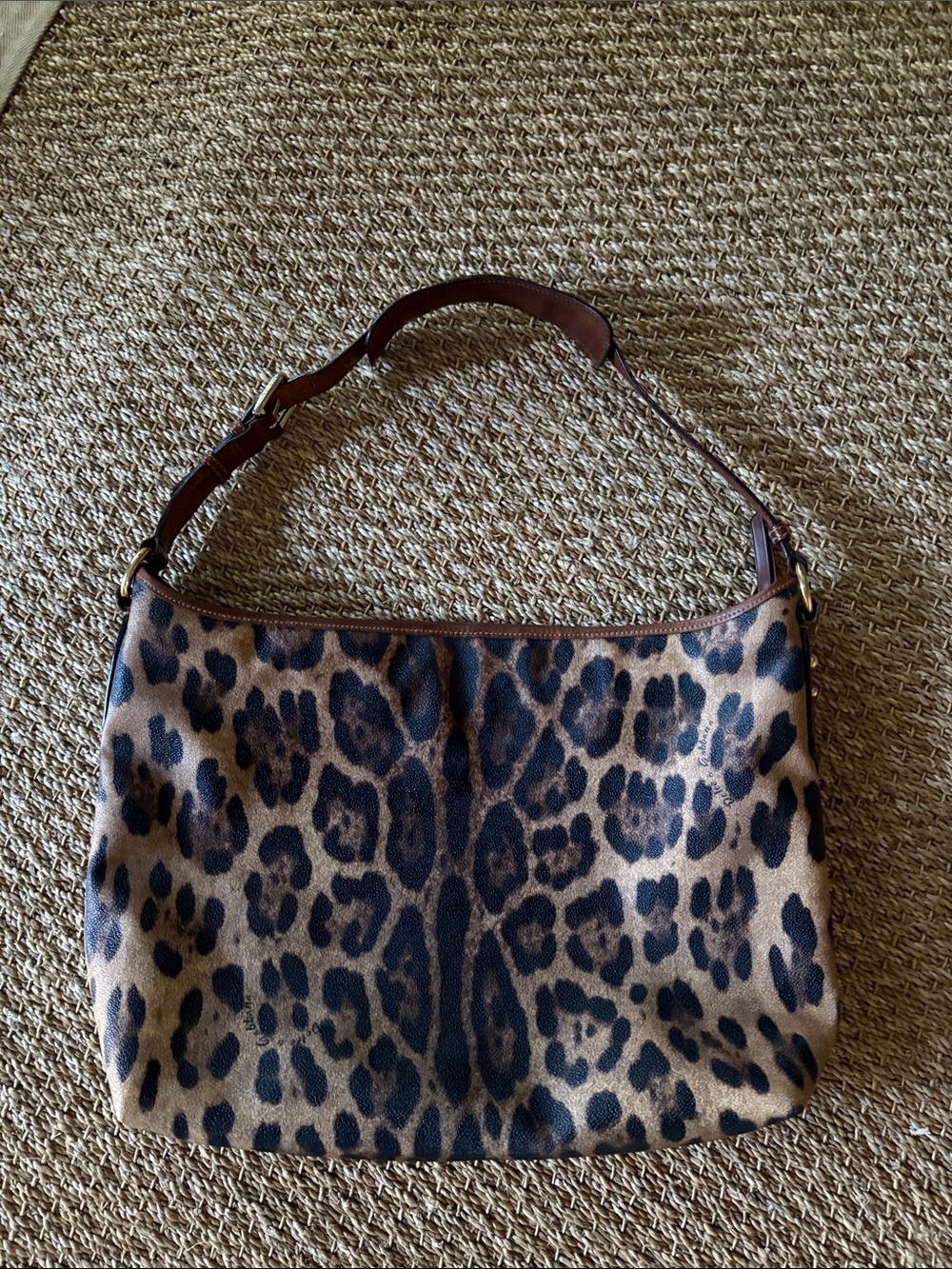 Dolce & Gabbana Leopard Print Shoulder Bag in Tan and Brown